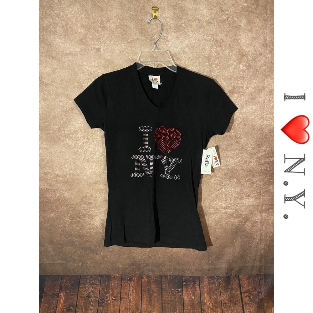 Officially Licensed I love NY V-neck Babydoll Tee w/rhinestones~Size Large~NWT
